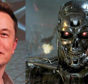 Image of Elon Musk and the T2000 from The Terminator Movie